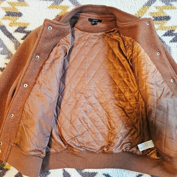 Forever 21 Varsity Striped Letterman Jacket Bomber Women's Size L - Picture 5 of 7